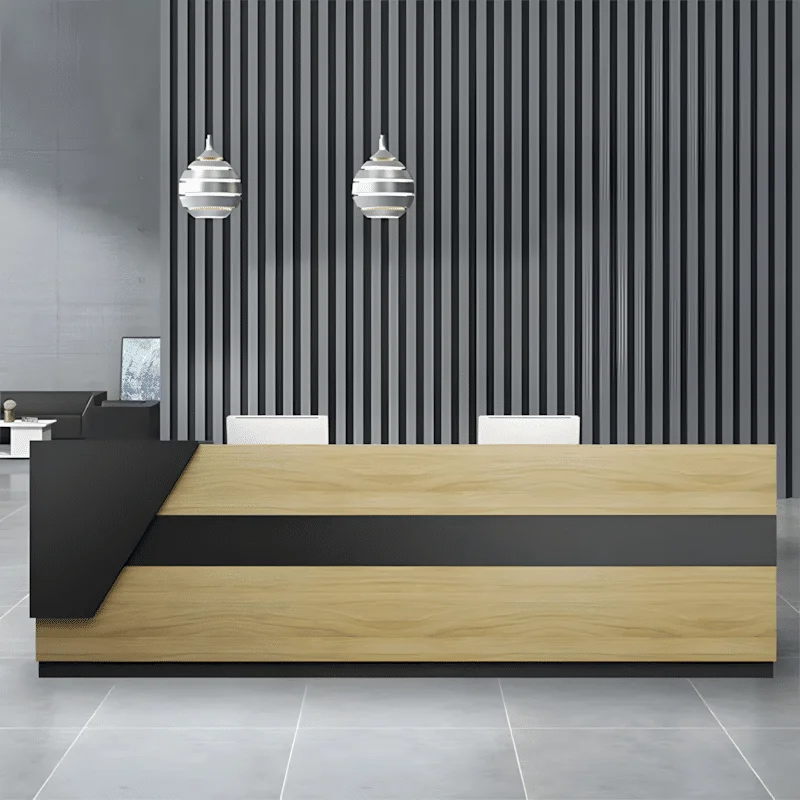 Modern Asymmetrical Wood Front Desk - Maoters