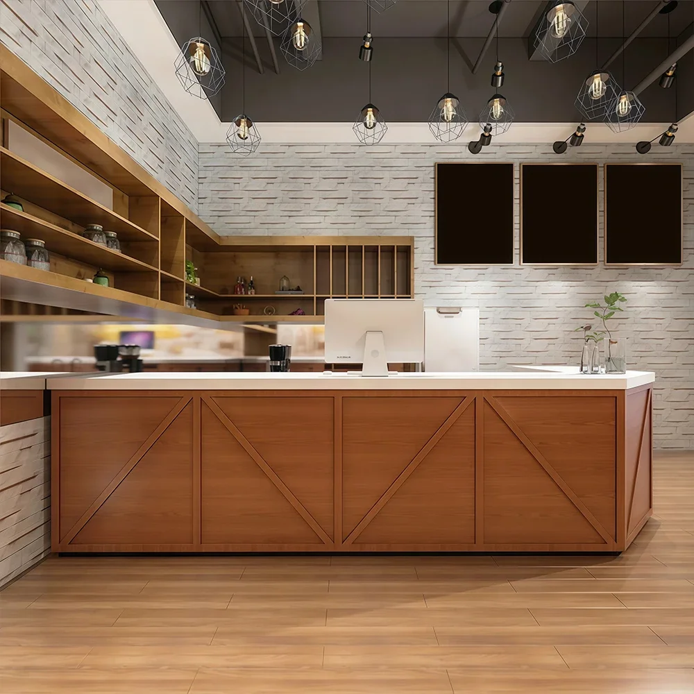 Wood L Shape Retail Reception Counter - Maoters