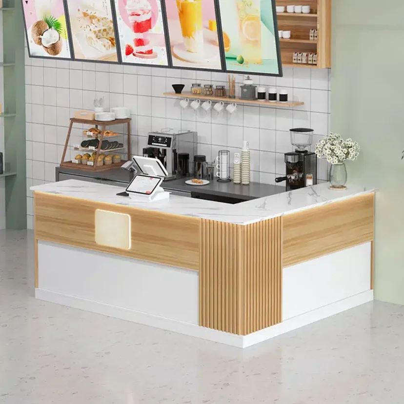 Cafe Store Wood Corner Reception Desk - Maoters