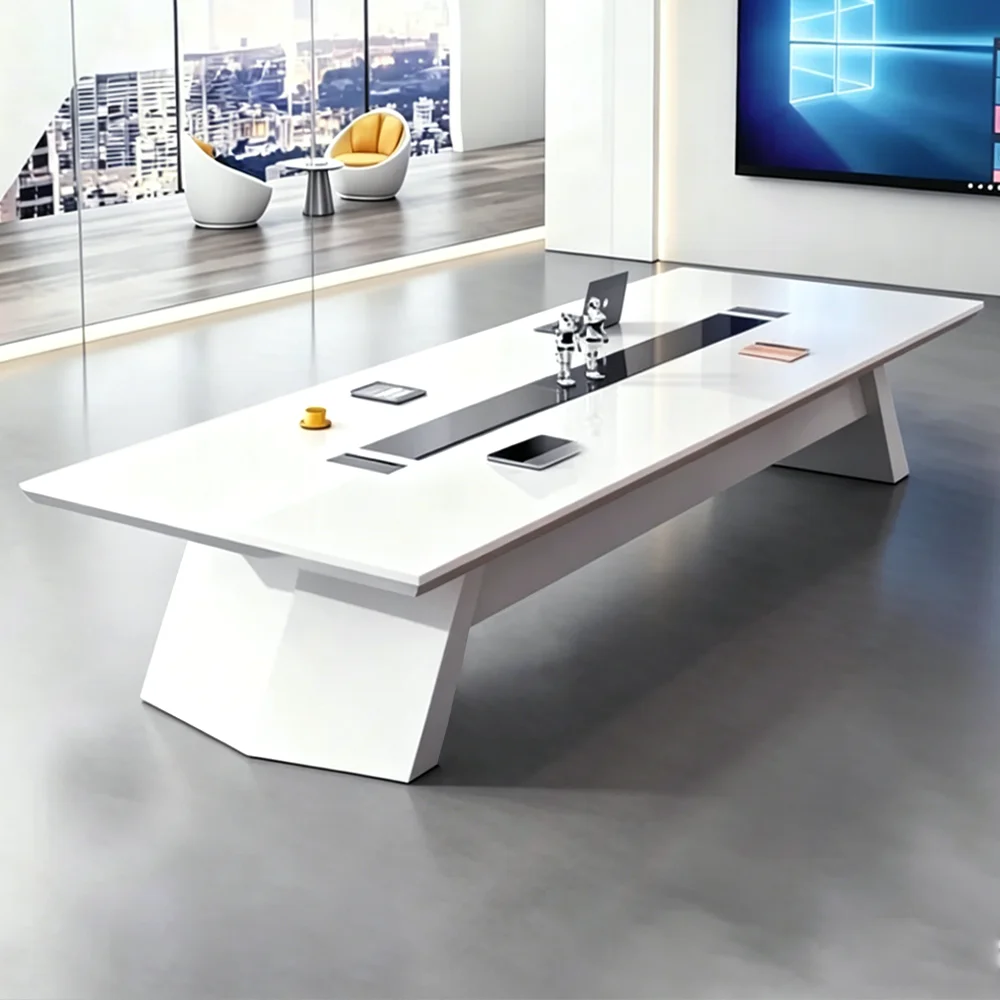 Large Rectangular White Lacquered Conference Table – Maoters
