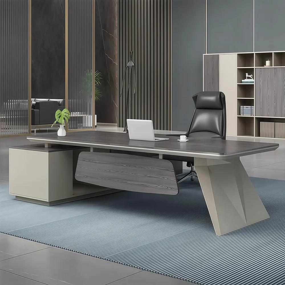 Modern Wood Executive Desk with Side Cabinet - Maoters
