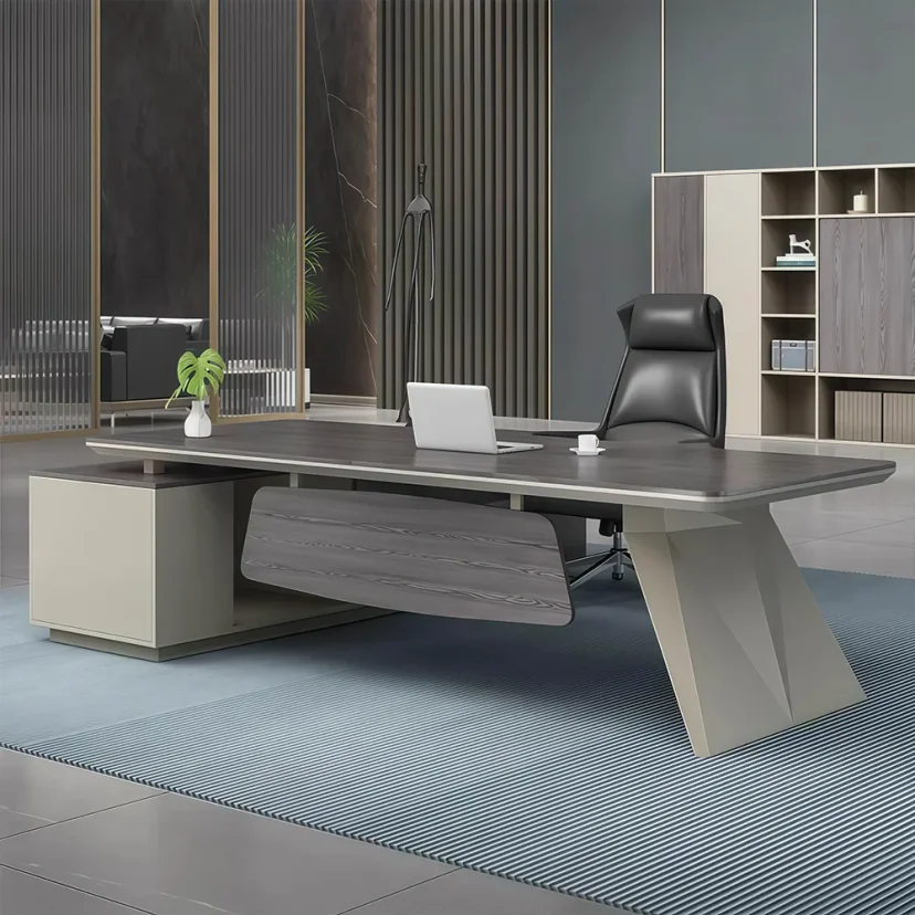Modern Wood Executive Desk with Side Cabinet - Maoters
