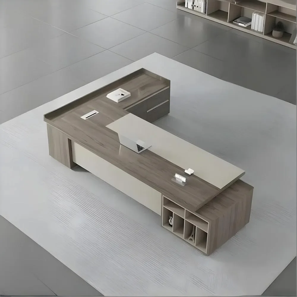 Modern L-Shaped Executive Desk with Storage - Maoters