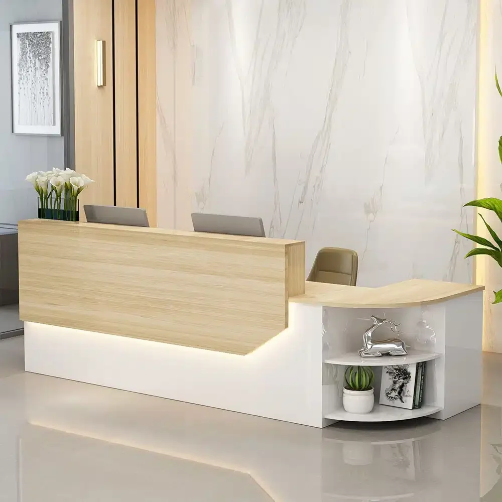 Simple L-shape Wood Reception Desk – Maoters