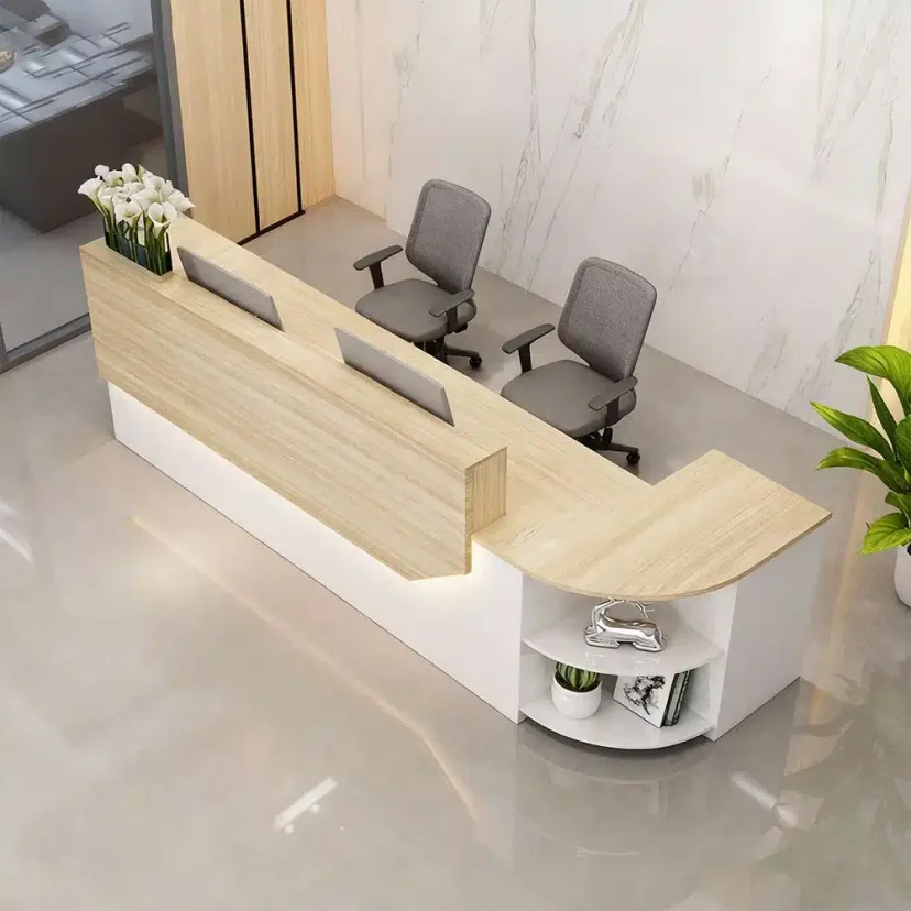 Simple L-shape Wood Reception Desk – Maoters