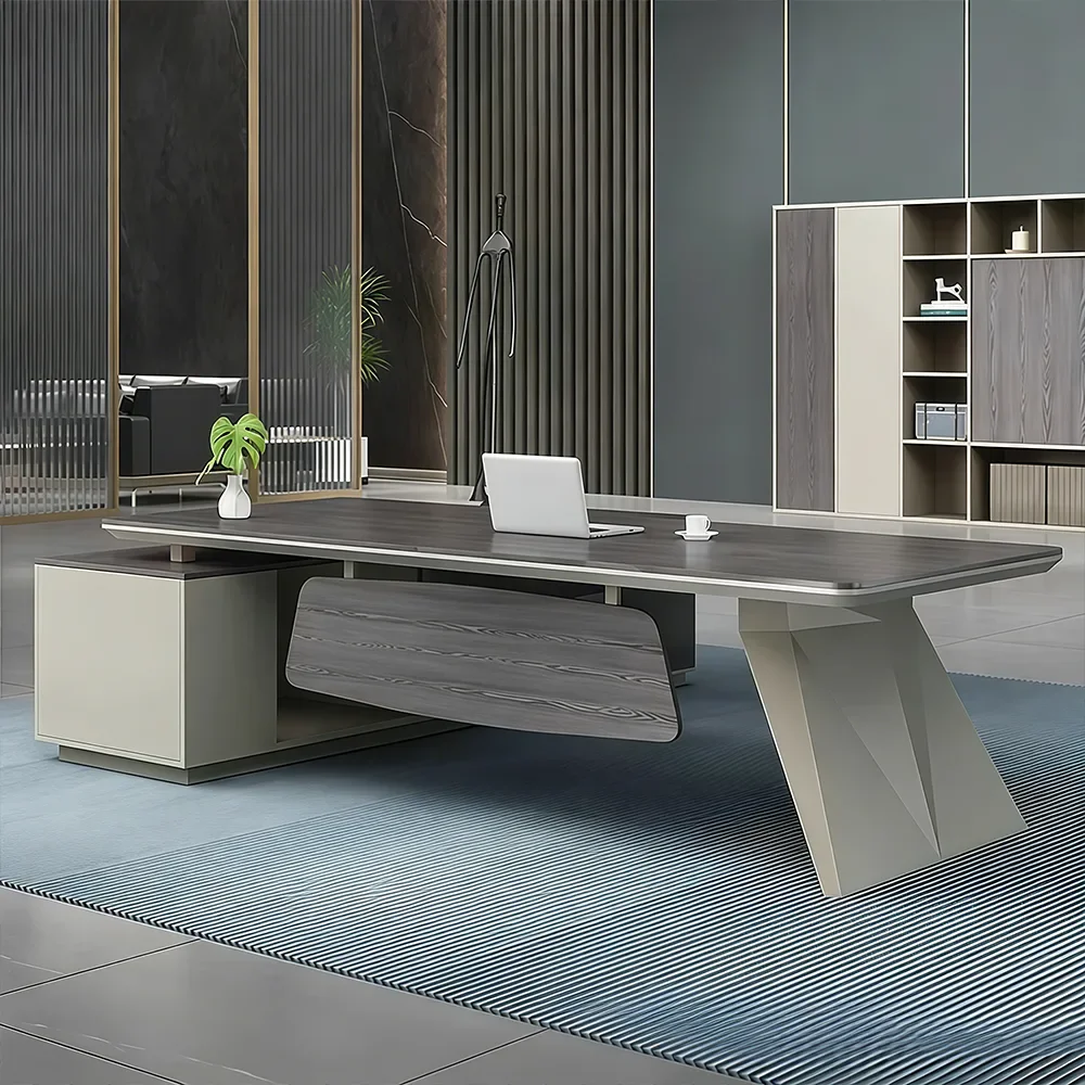 Modern Wood Executive Desk with Side Cabinet - Maoters