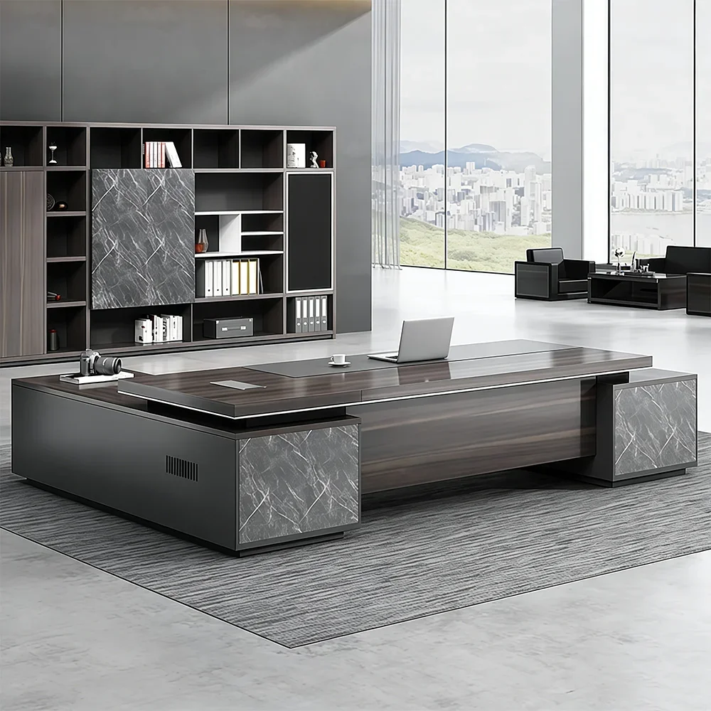 Dark Wood Cabinet Executive Desk - Maoters
