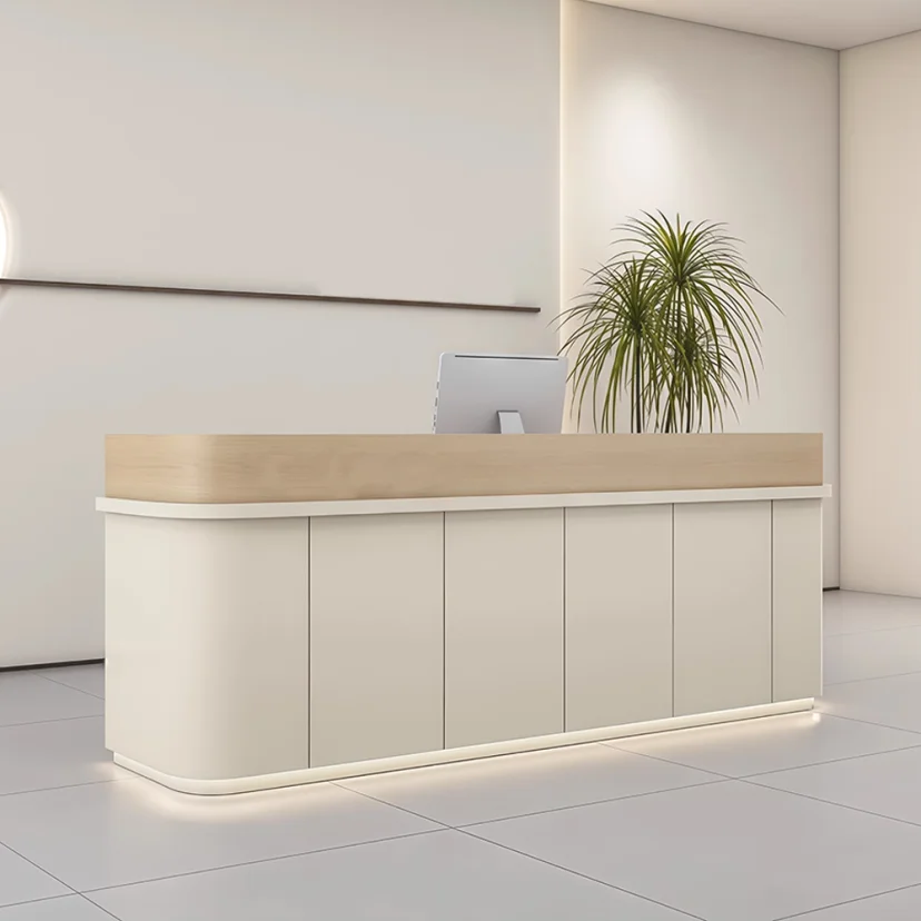 Warm Minimalist Reception Desk - Maoters