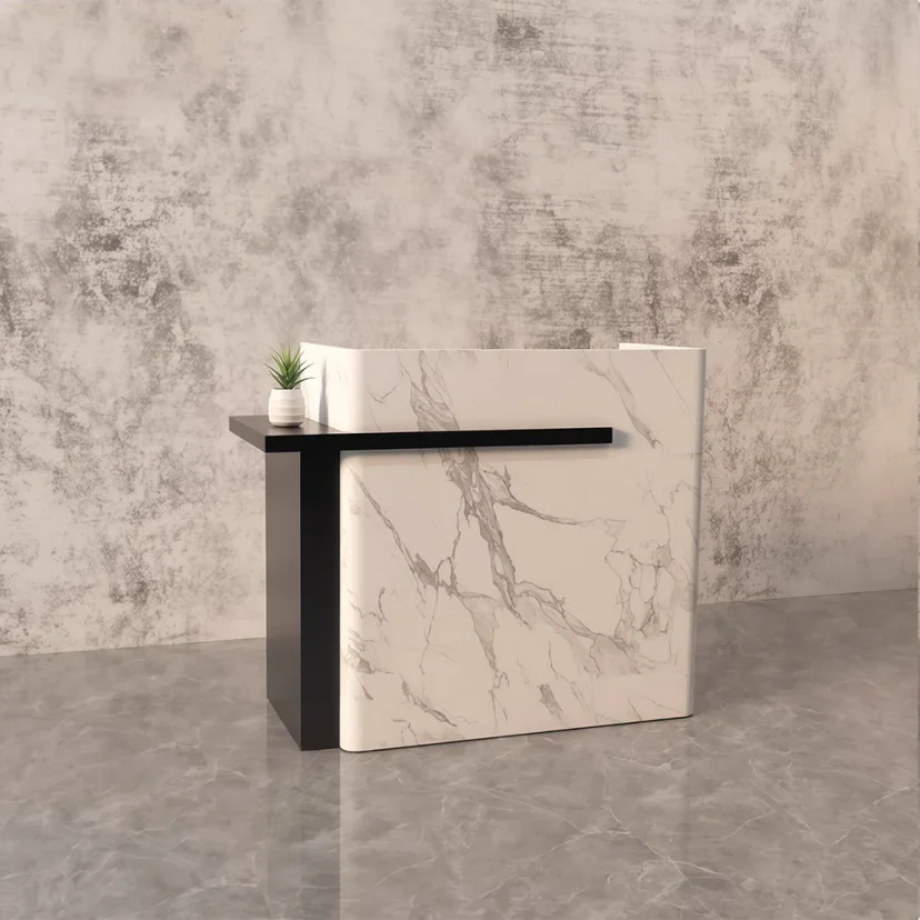 Curved Edge Marble Look Reception Desk - Maoters