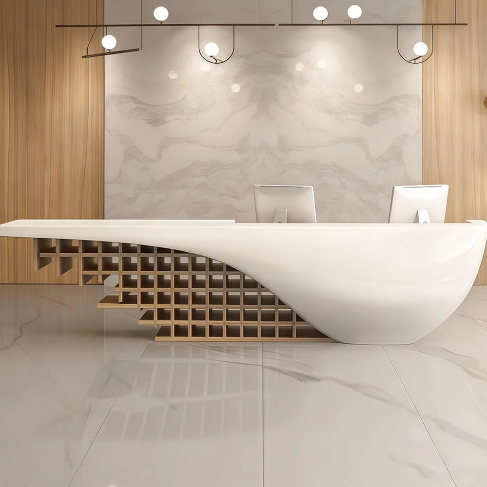 Sculptural Reception Desk with Soft Curve - Maoters