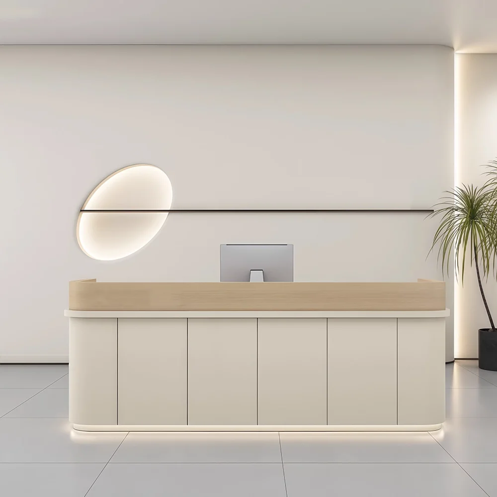 Warm Minimalist Reception Desk - Maoters