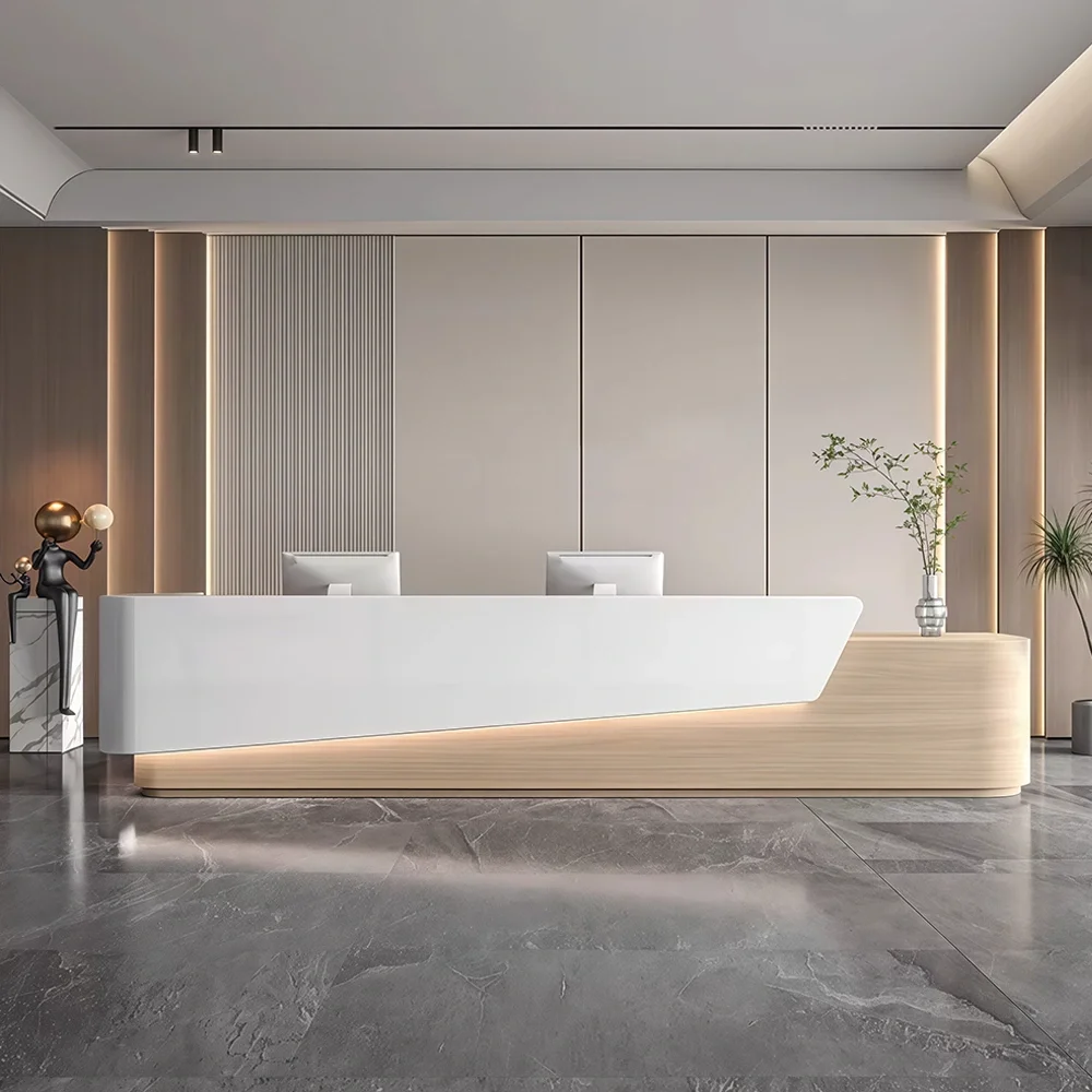 Modern Geometric Illuminated Front Reception Desk - Maoters