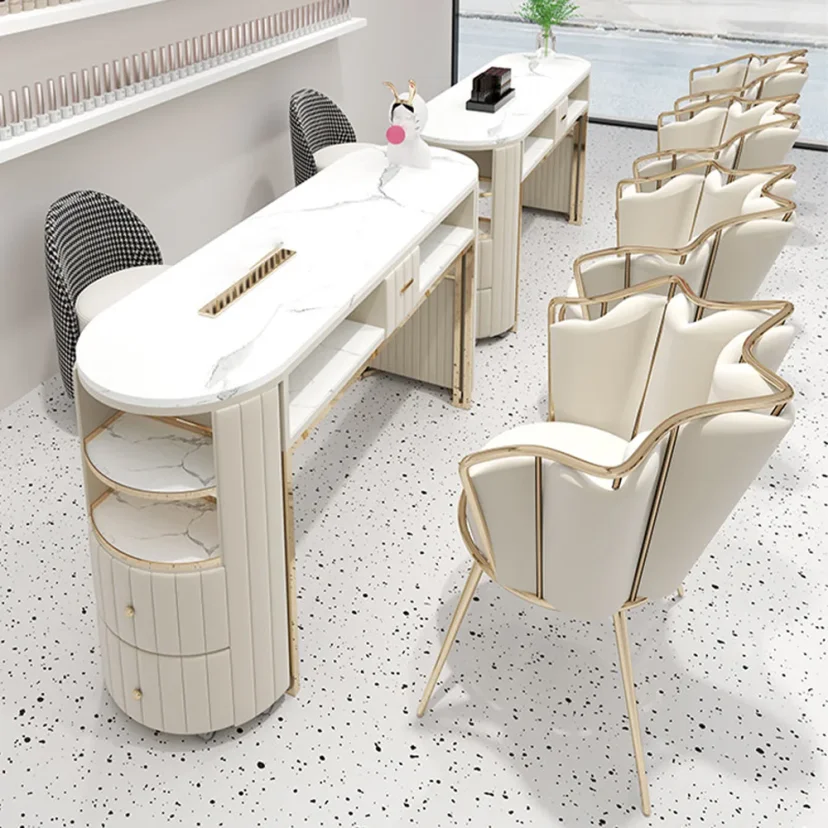 Round Double Nail Desk Set with Vacuum