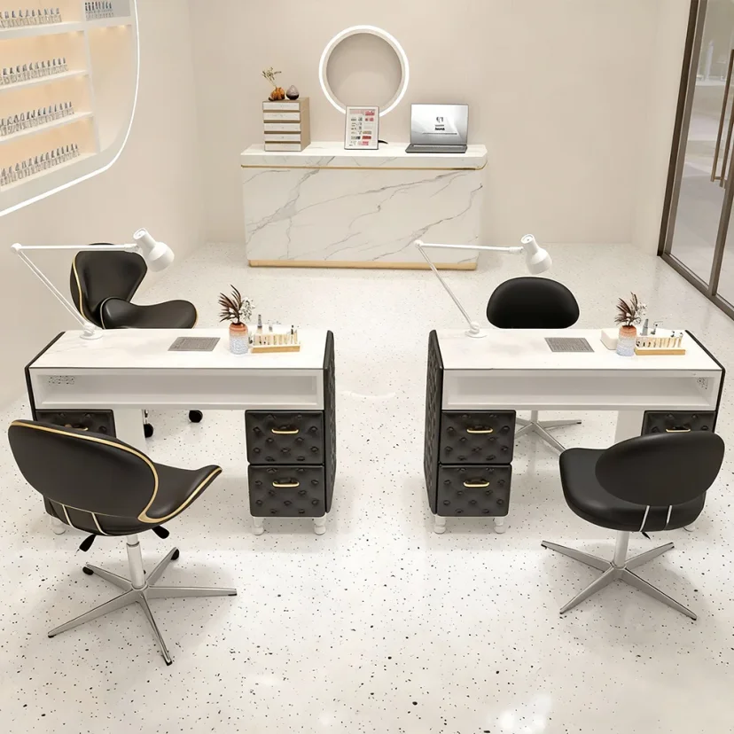 Black Nail Desk Set with Vacuum and Outlet