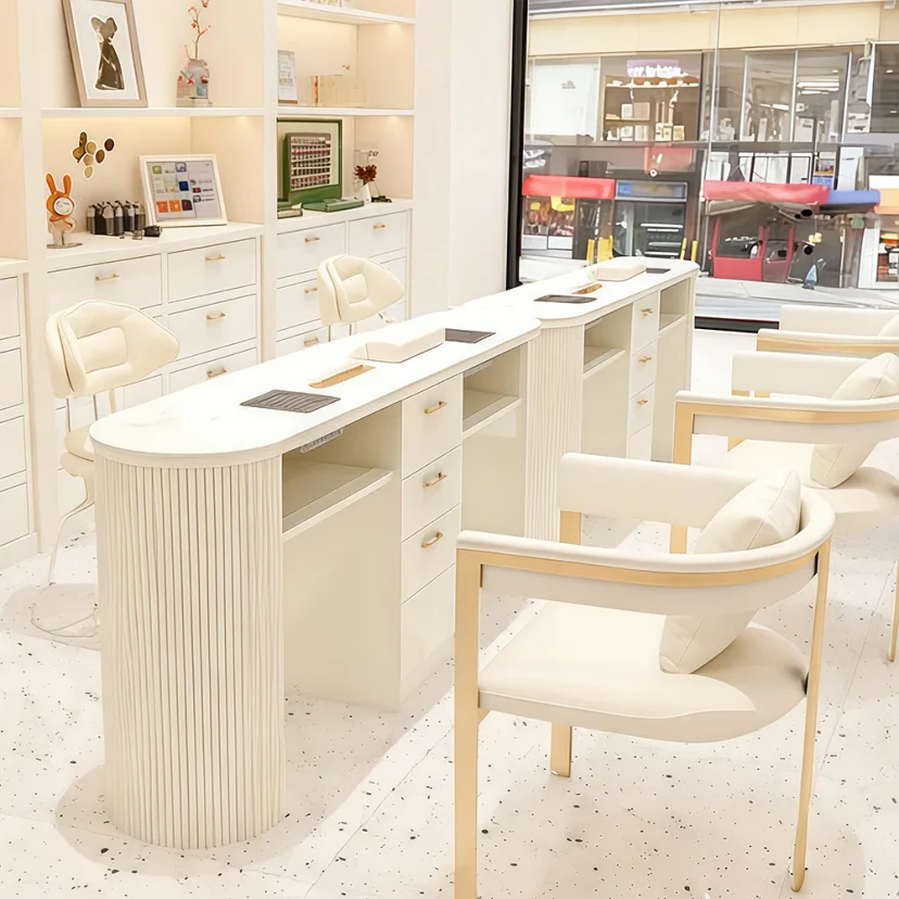 Bright Marble Nail Desk Minimalist Style