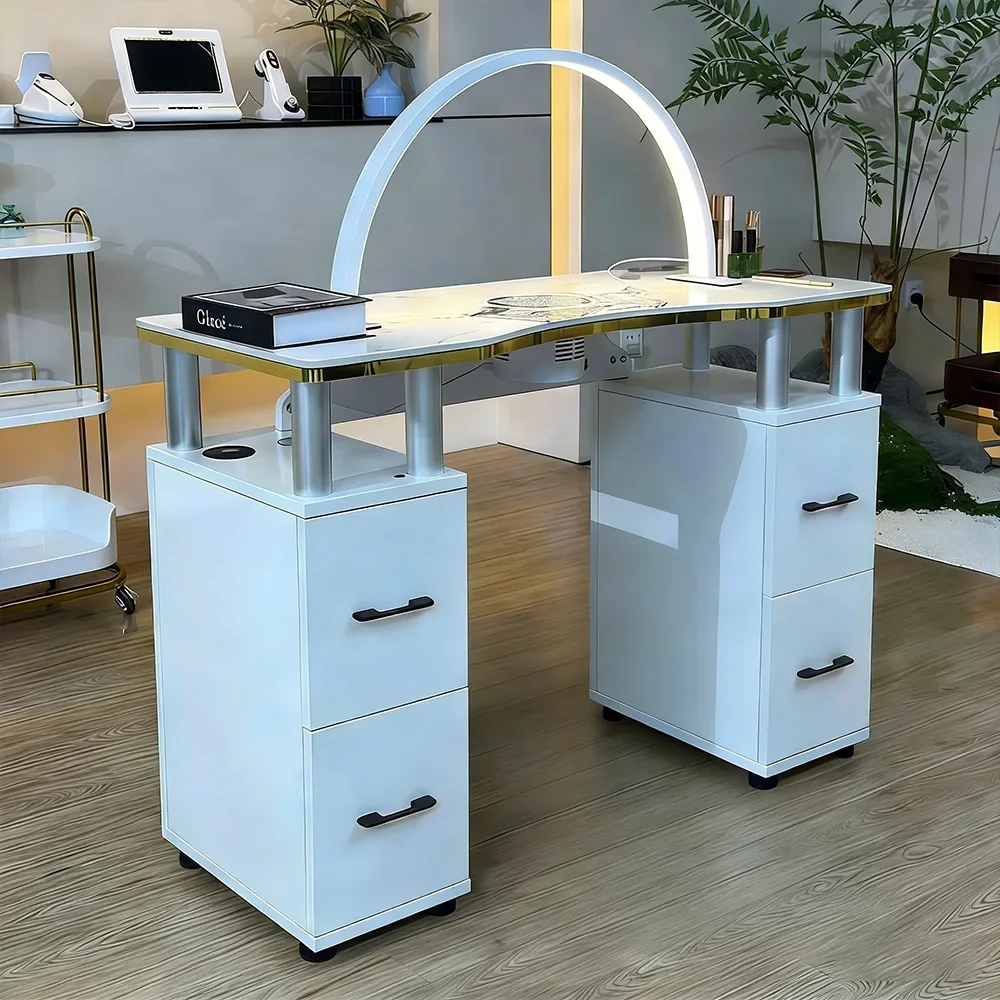 Glossy White Nail Table with Stool Set