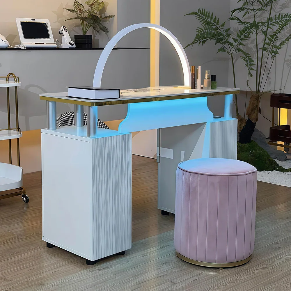 Glossy White Nail Table with Stool Set
