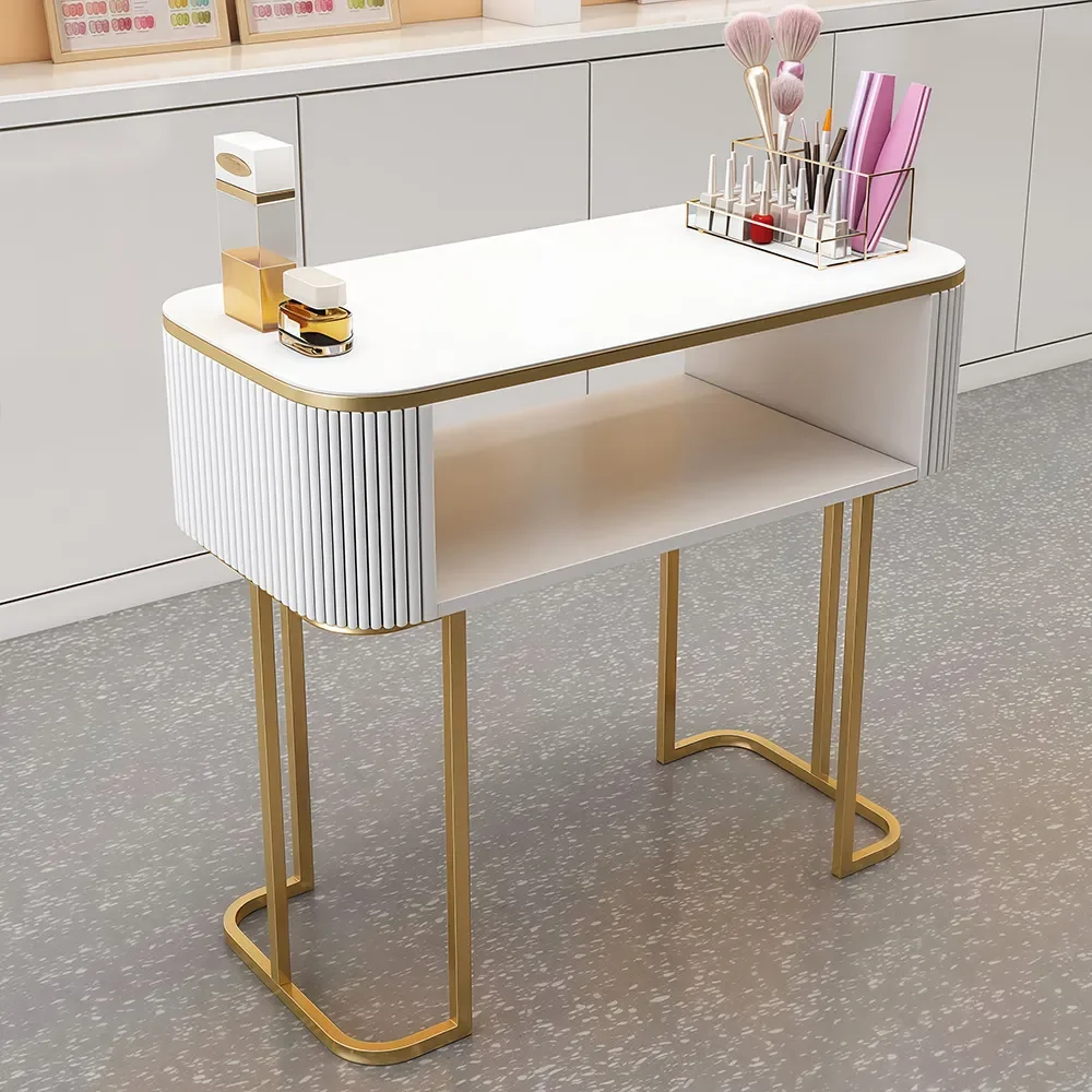 Light Luxury Creamy Nail Table with Multifunctional Minimalist Storage