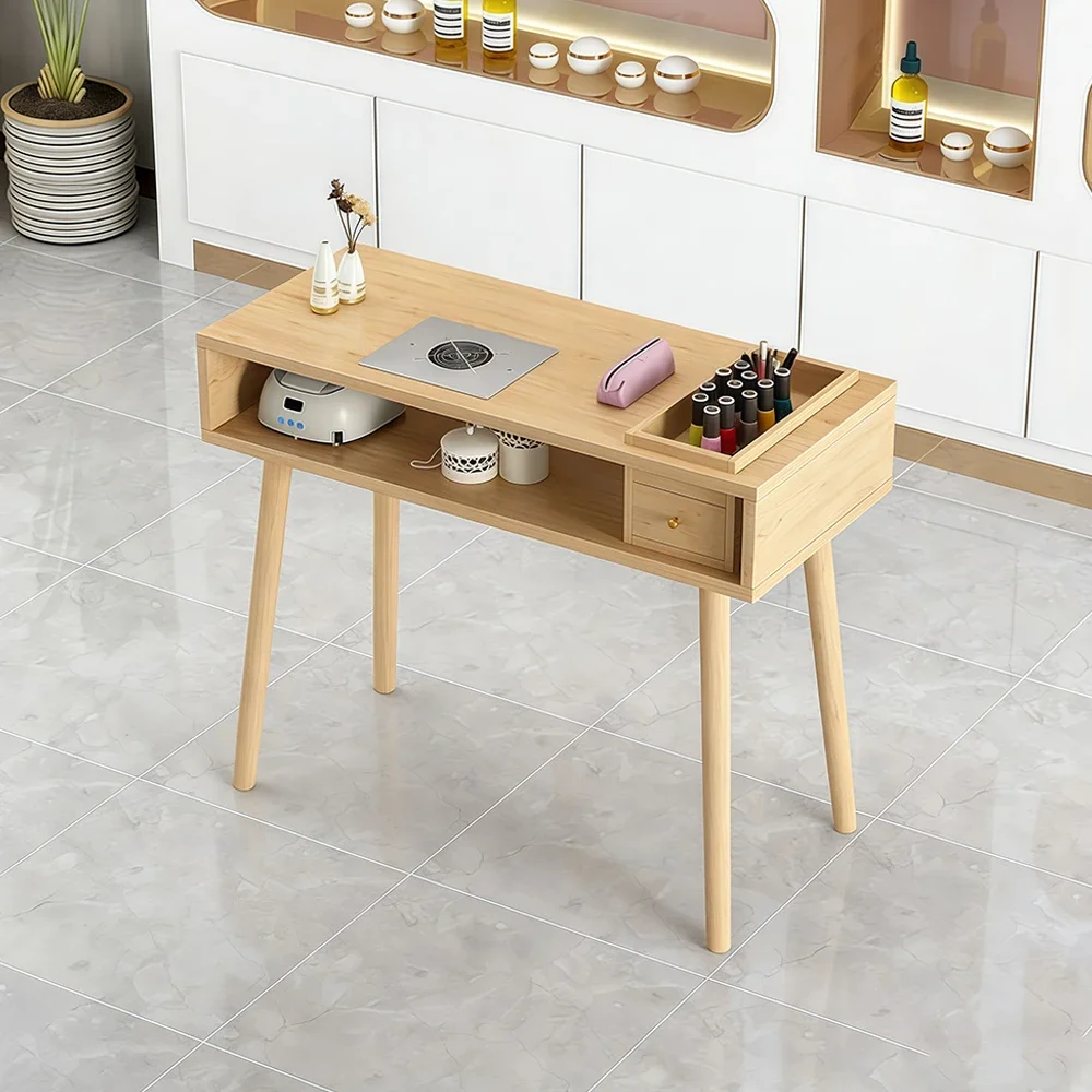 Light Wood Manicure Table with Dust Collector