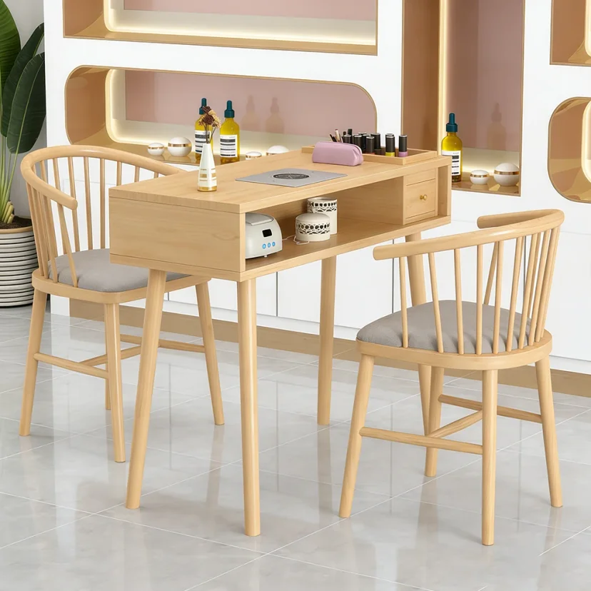 Light Wood Manicure Table with Dust Collector
