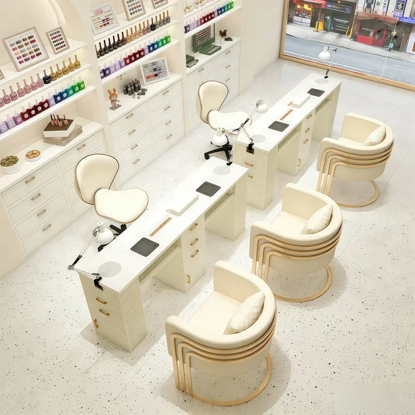 Luxury Cream Style Nail Table Set with Marble Top
