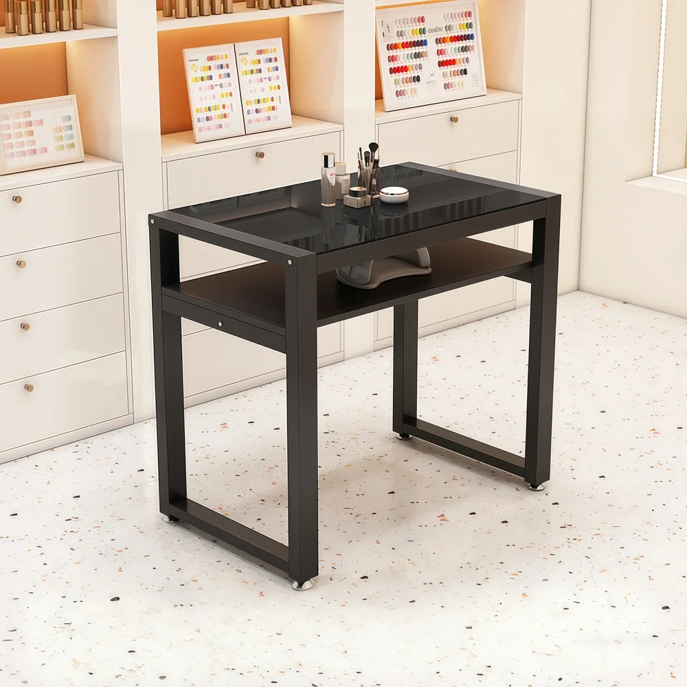 Luxury Glass Wood Nail Desk with Tempered Top