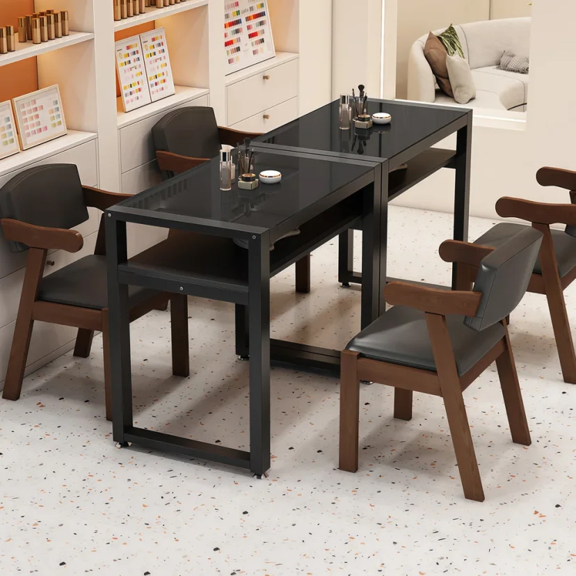 Luxury Glass Wood Nail Desk with Tempered Top