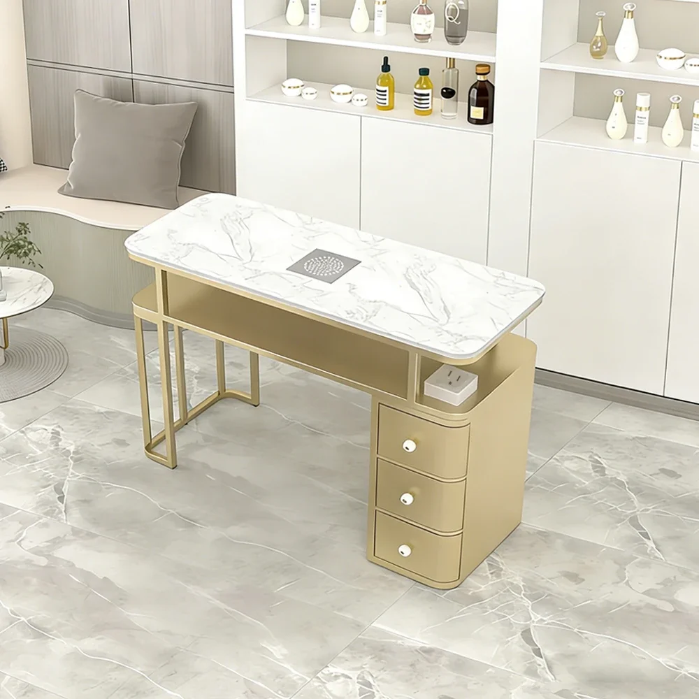 Luxury Marble Nail Station with Vacuum Outlet