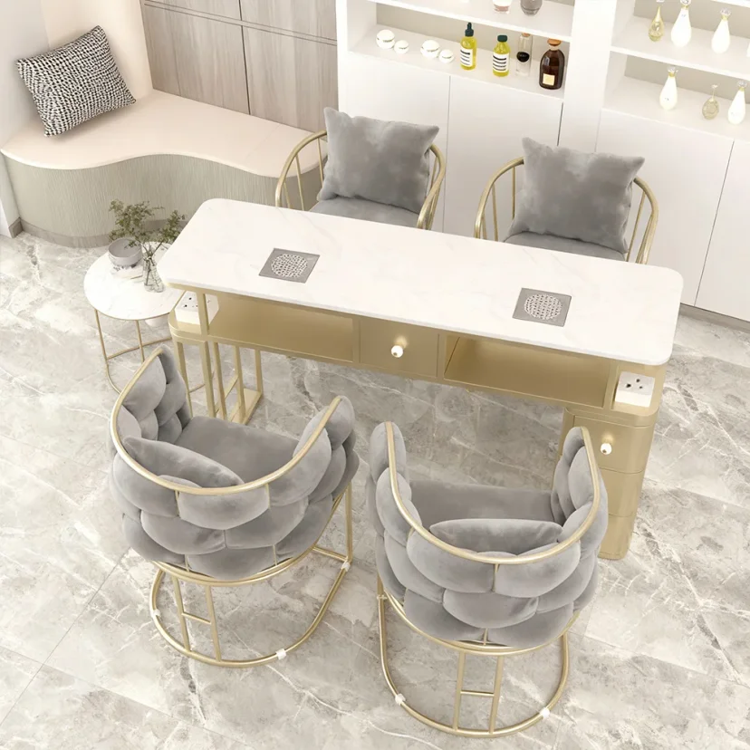 Luxury Marble Nail Station with Vacuum Outlet