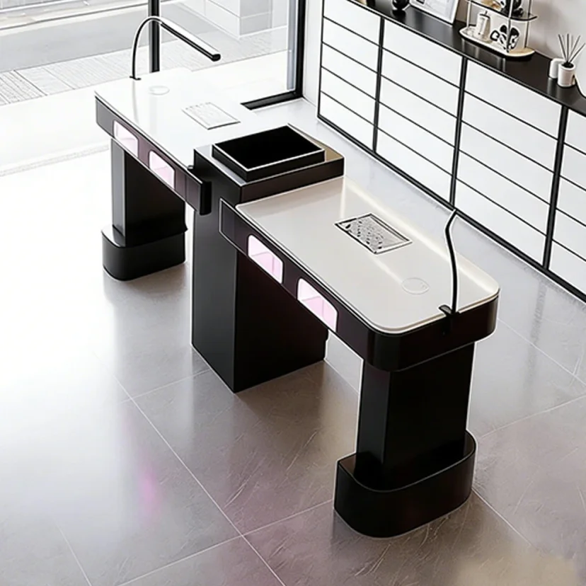 Marble Nail Table with Vacuum and Curing Lamp