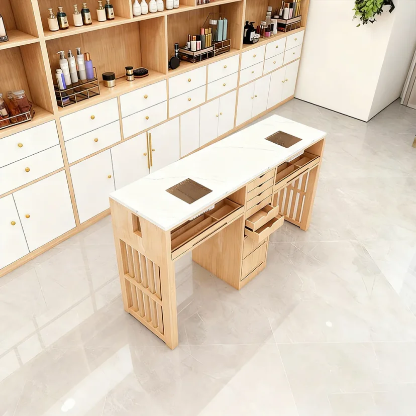 Marble Top Wood Nail Desk with Drawers Vacuum
