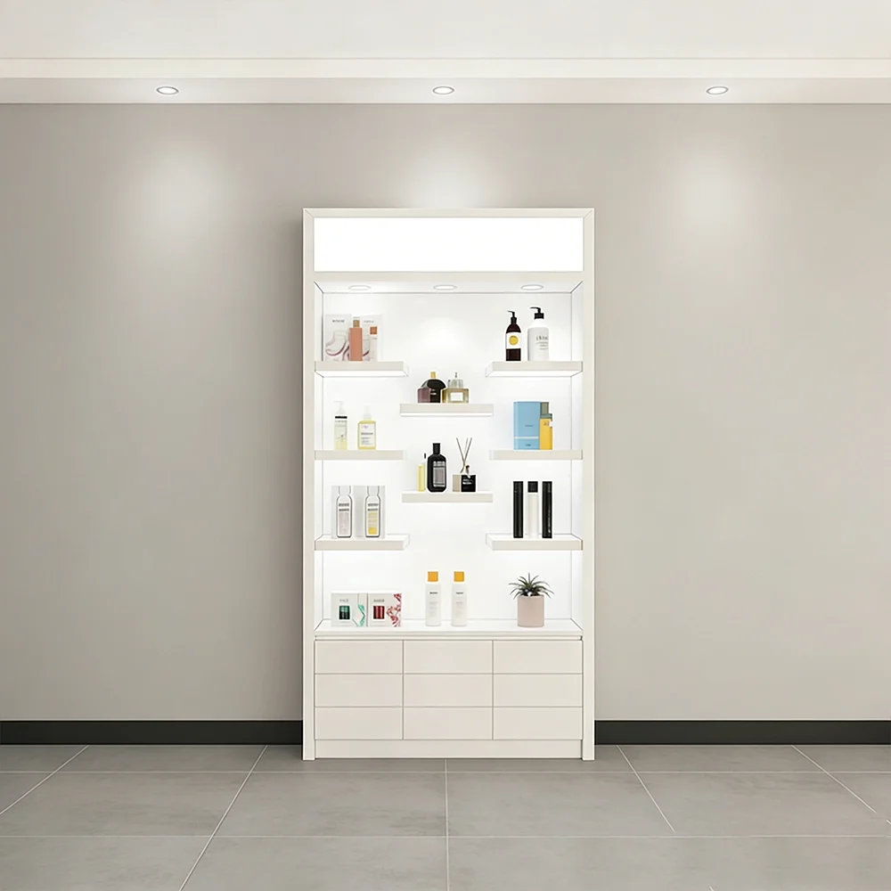 Minimalist Glossy Skincare Display Showcase
