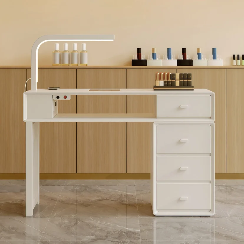 Modern Multifunctional Nail Table with LED Lamp