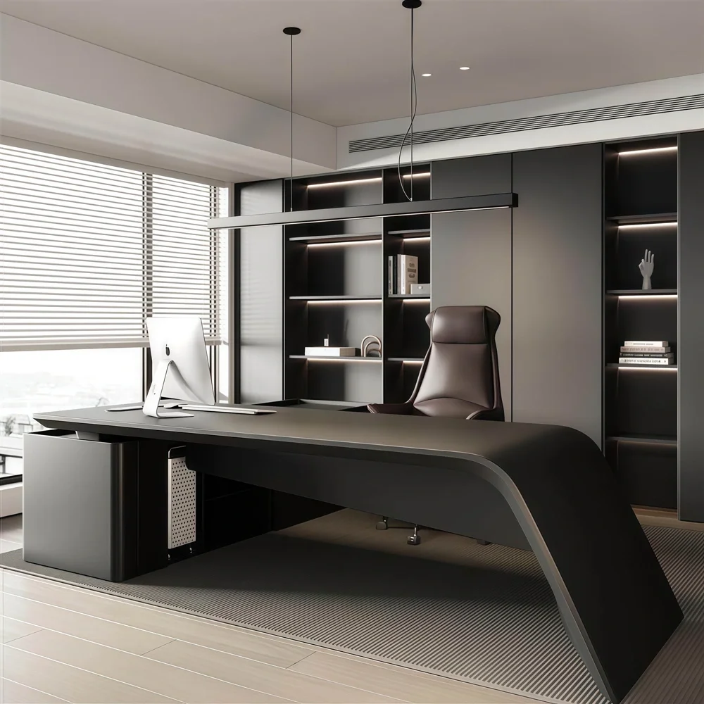 Sleek Black Lacquer Executive Desk