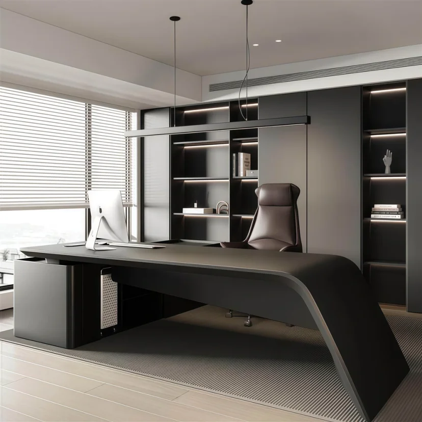 Sleek Black Lacquer Executive Desk