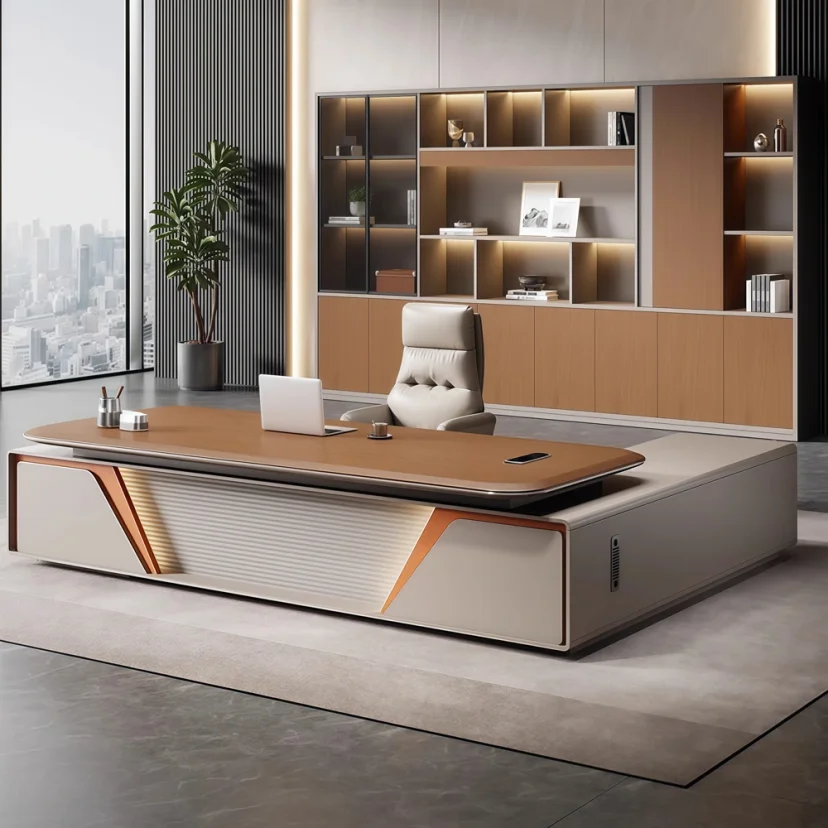 Sleek Executive Desk with Artistic Splicing Front Design