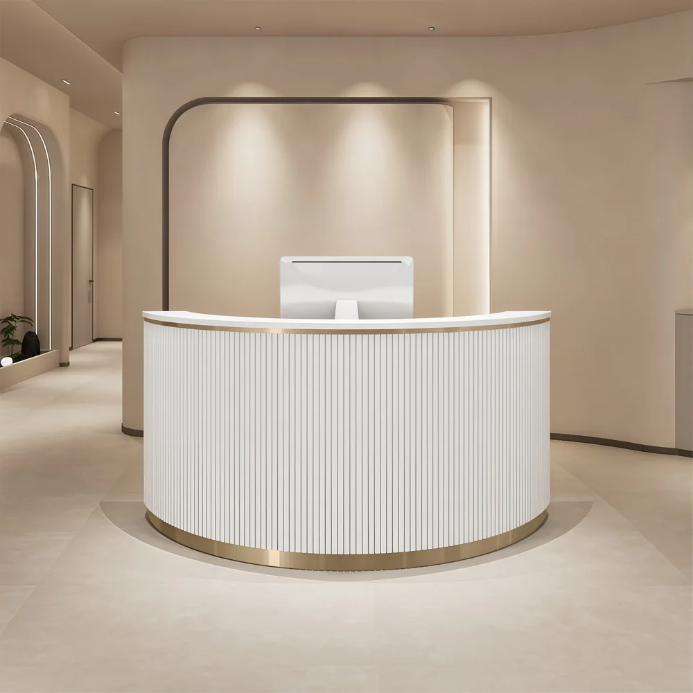 Modern Semicircular Fluted Reception Desk - Maoters