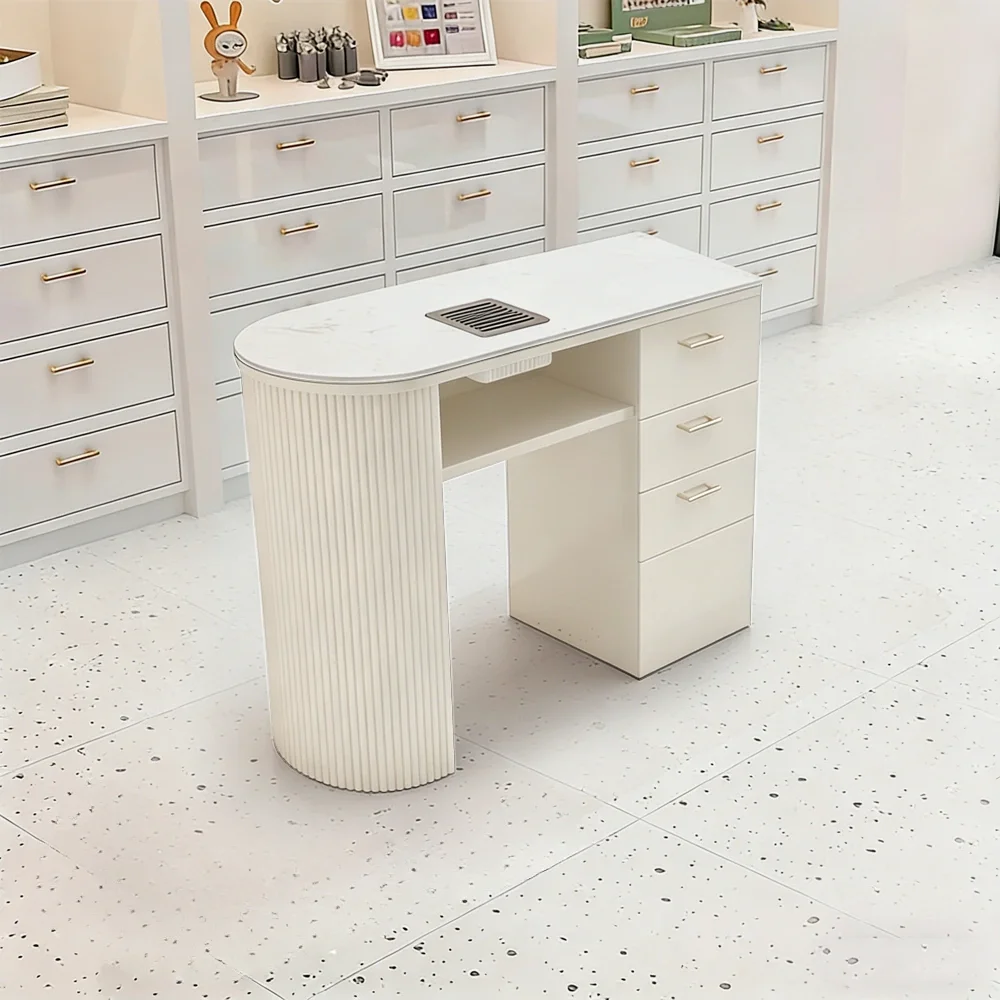 Bright Marble Nail Desk Minimalist Style