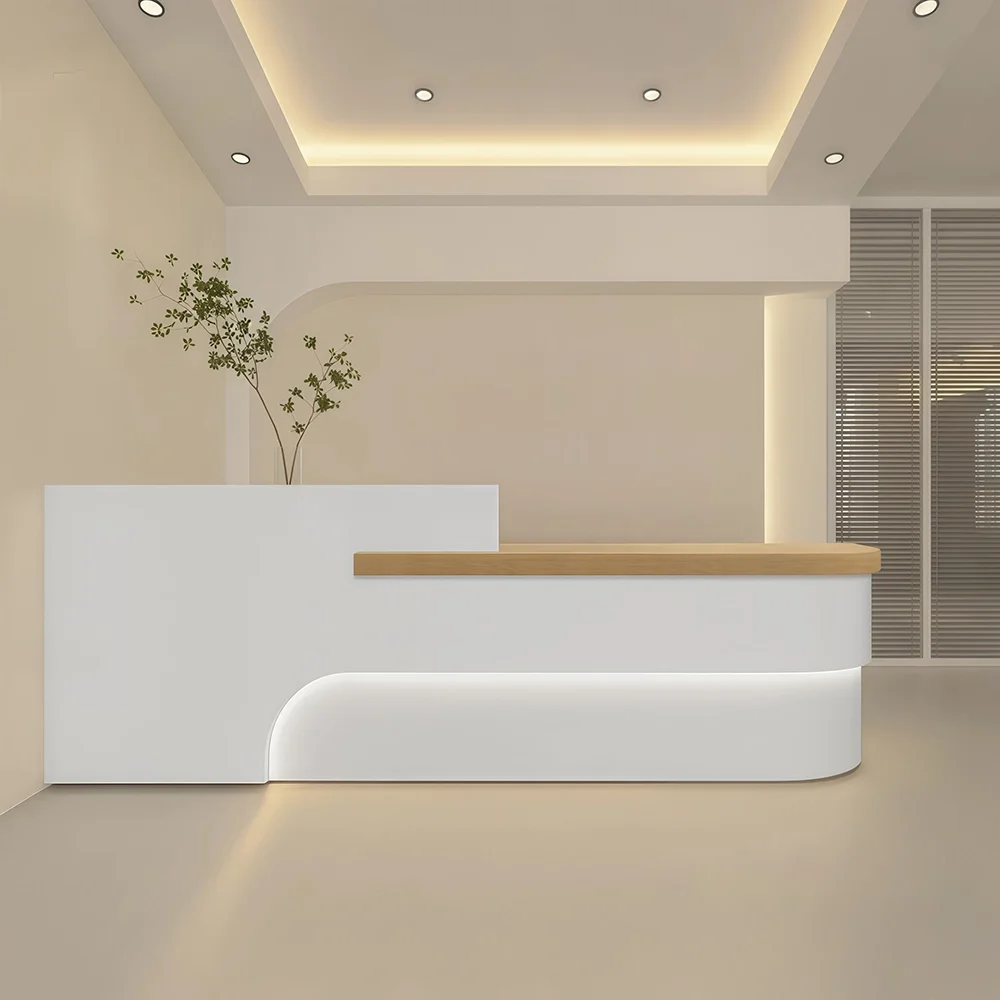 Modern White Wood Reception Desk - Maoters