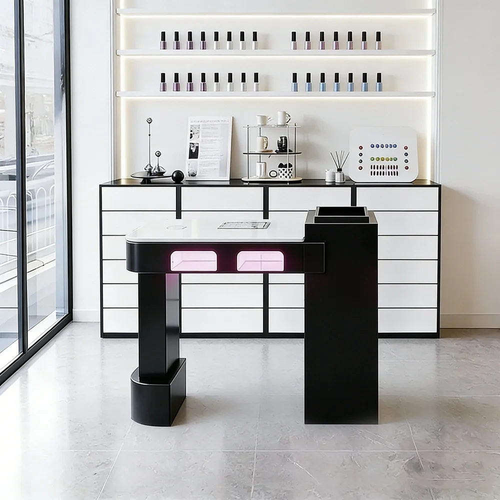 Marble Nail Table with Vacuum and Curing Lamp