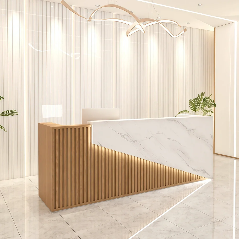 Wood Slat Reception Desk for Office Lobbies – Maoters
