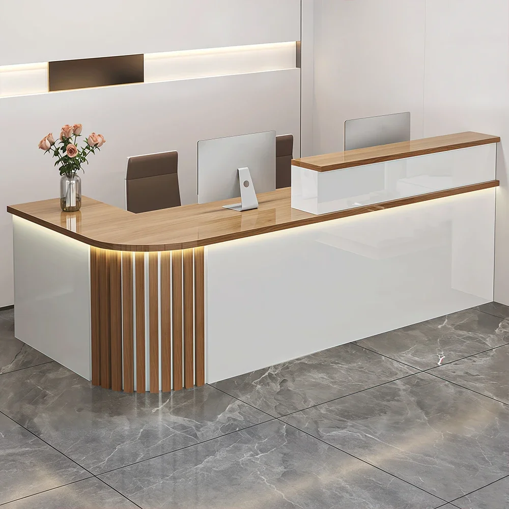 Curved Reception Front Desk with Separated Side Display Cabinet