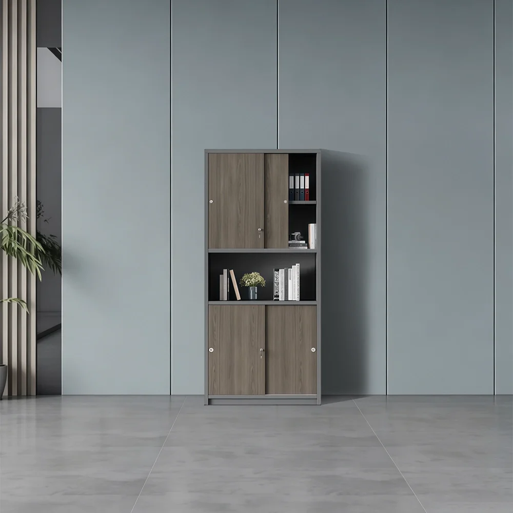 Wooden Sliding Door Office File & Book Cabinet