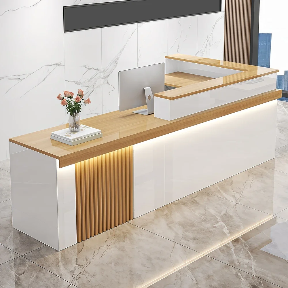 Modern Wood-Accent Reception Desk – Maoters