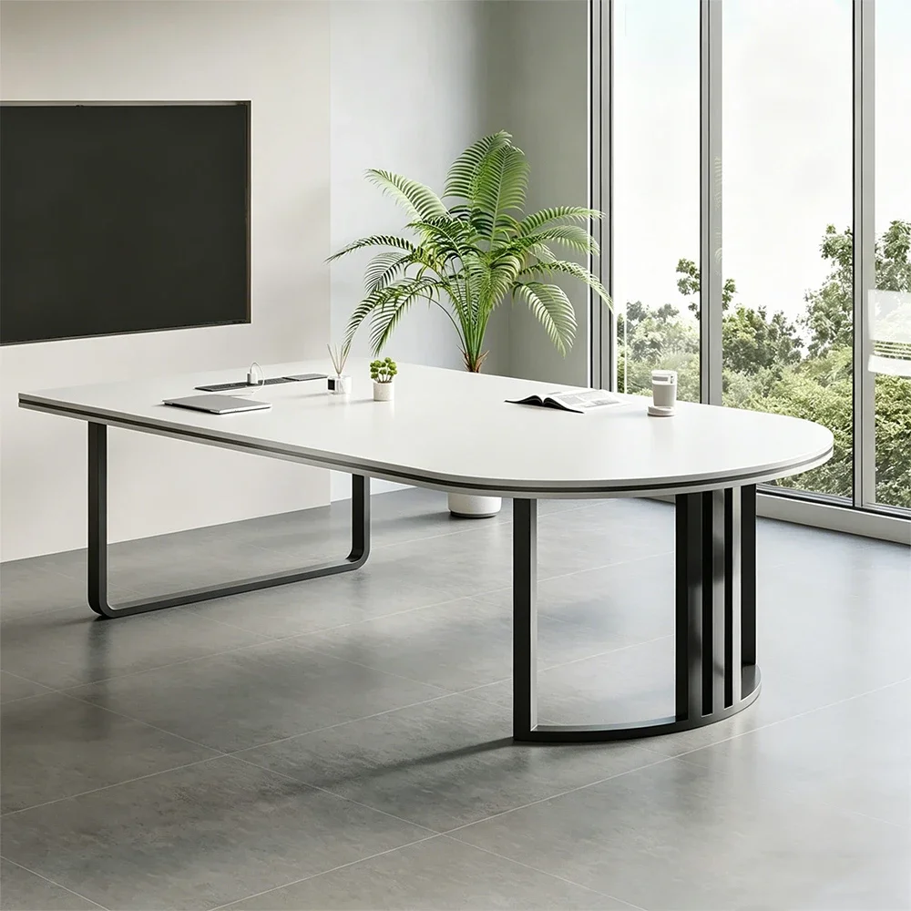 Bright Office Rounded White Conference Table - Maoters