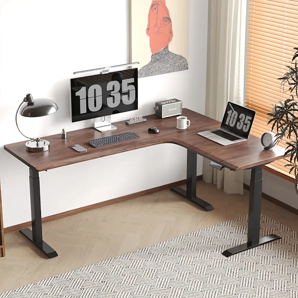 Electric Height Adjustable L-Shaped Standing Desk for Office