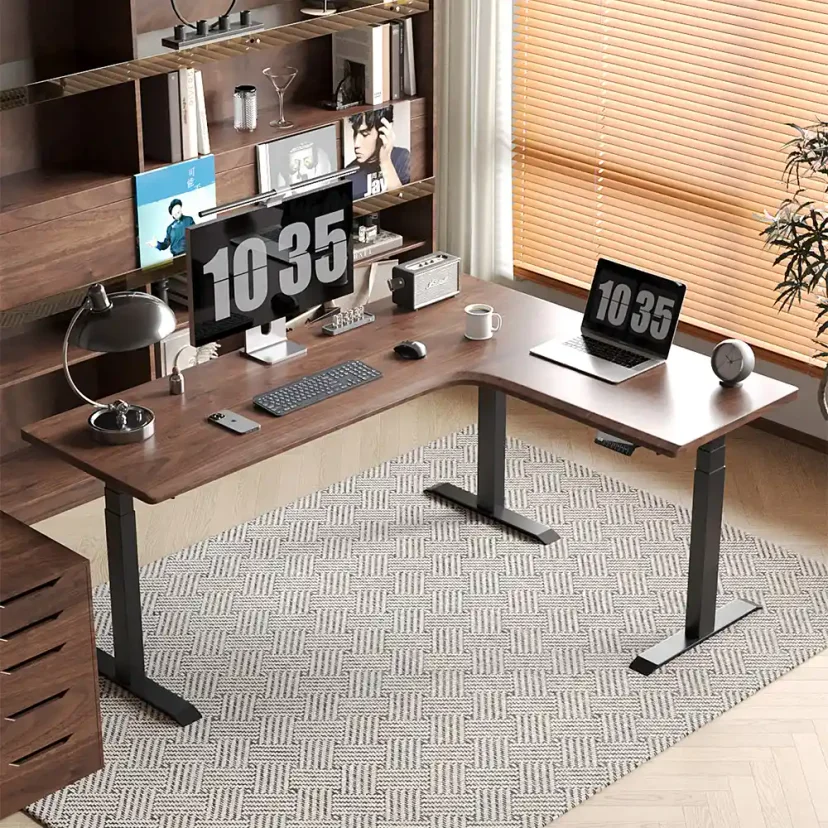 Electric Height Adjustable L-Shaped Standing Desk for Office