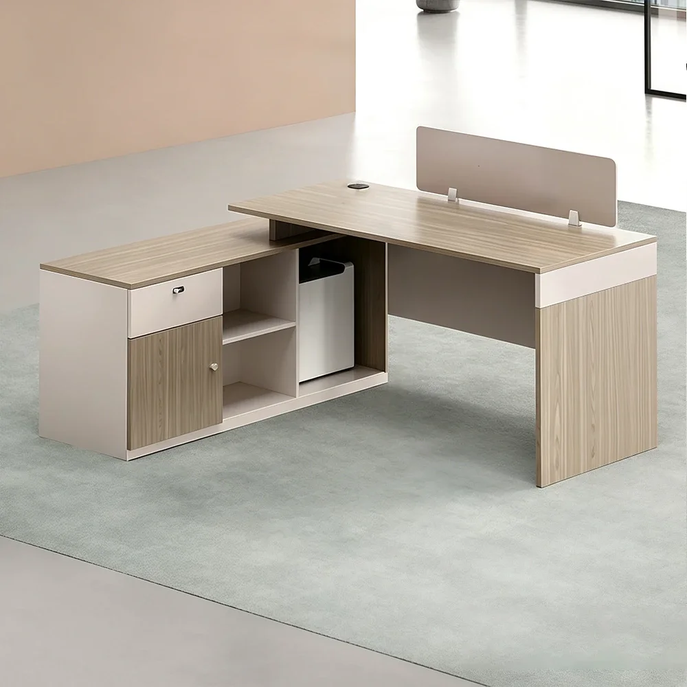 Staff Office Desk with Partition & Storage Cabinet