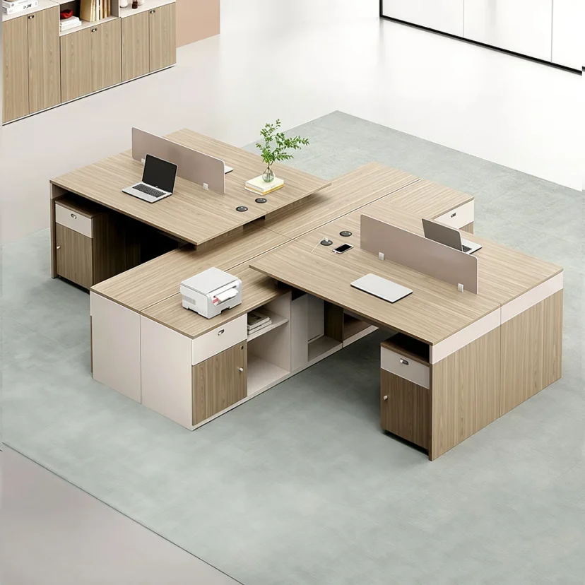 Staff Office Desk with Partition & Storage Cabinet