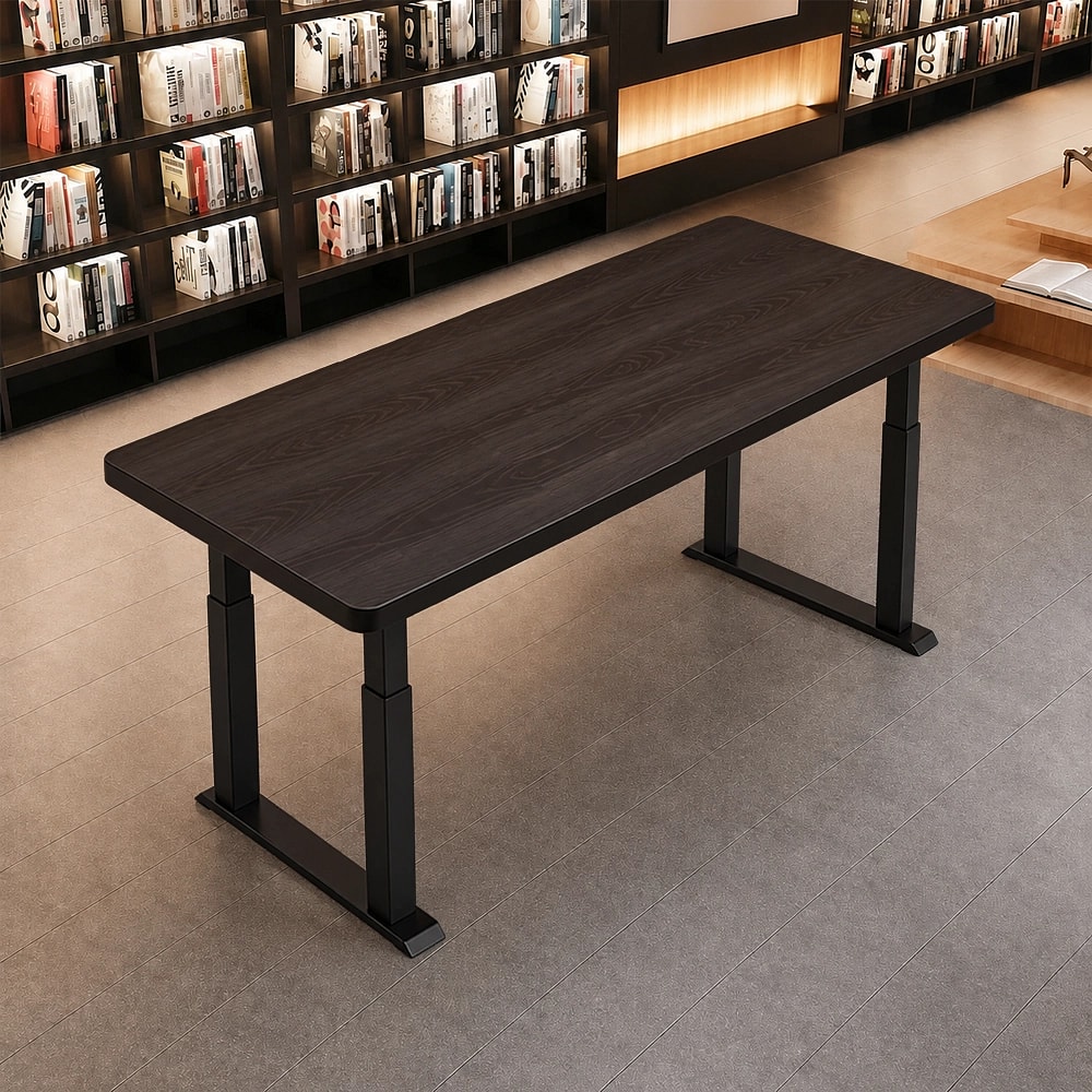 Height Adjustable Wooden Conference Table – Minimalist Long Workstation Desk for Office